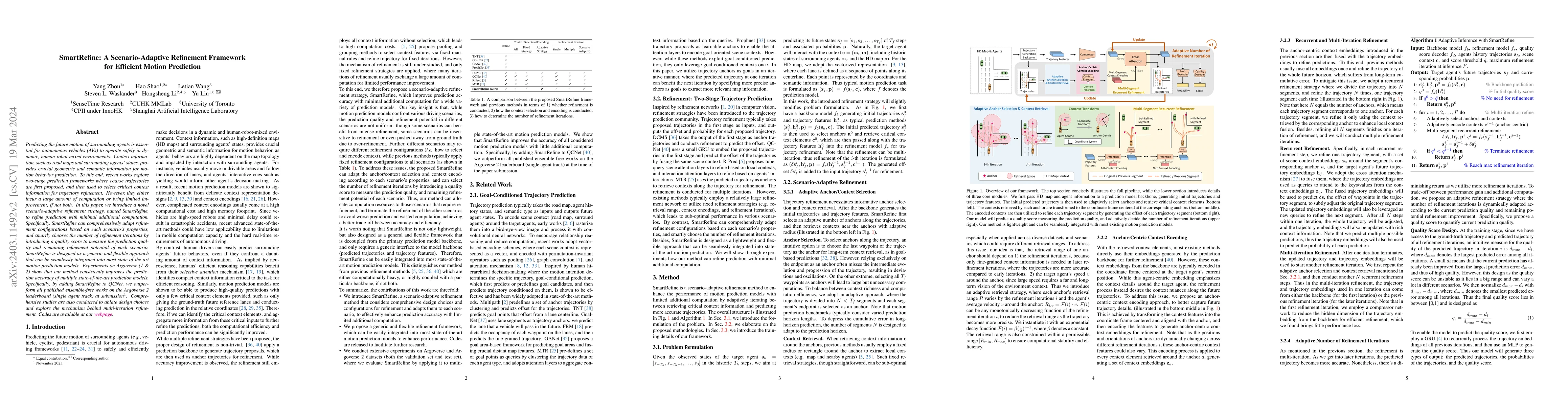 Thumbnail for SmartRefine: A Scenario-Adaptive Refinement Framework for Efficient
  Motion Prediction