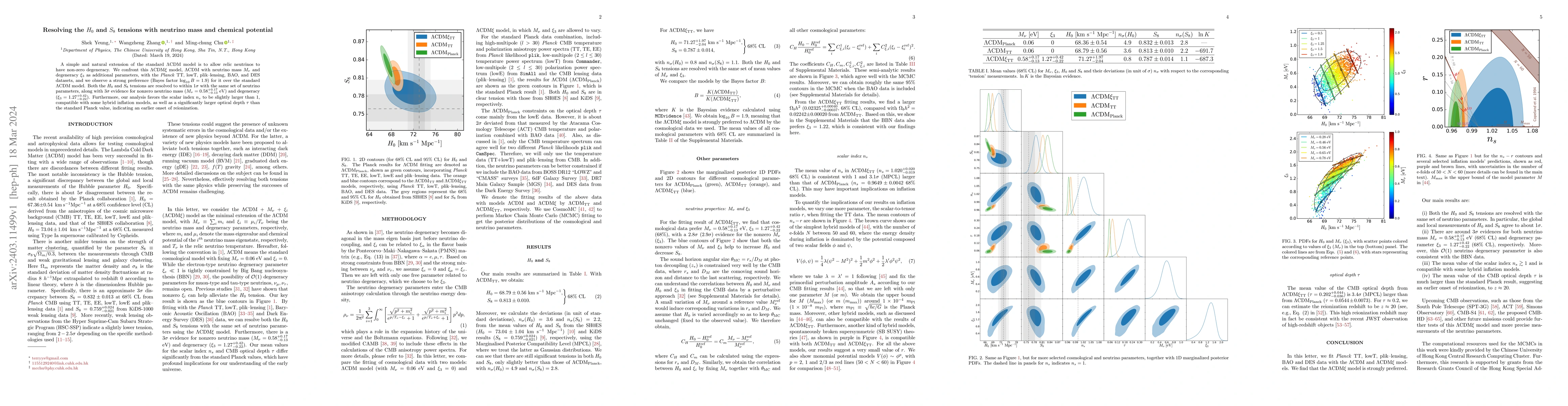 Thumbnail for Resolving the $H_0$ and $S_8$ tensions with neutrino mass and chemical
  potential