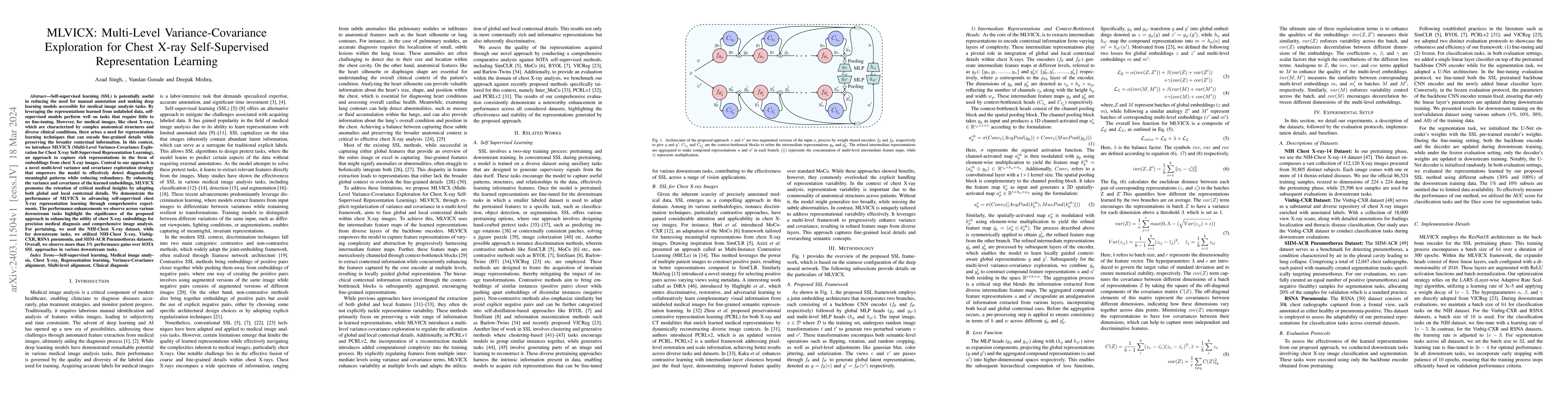Thumbnail for MLVICX: Multi-Level Variance-Covariance Exploration for Chest X-ray
  Self-Supervised Representation Learning
