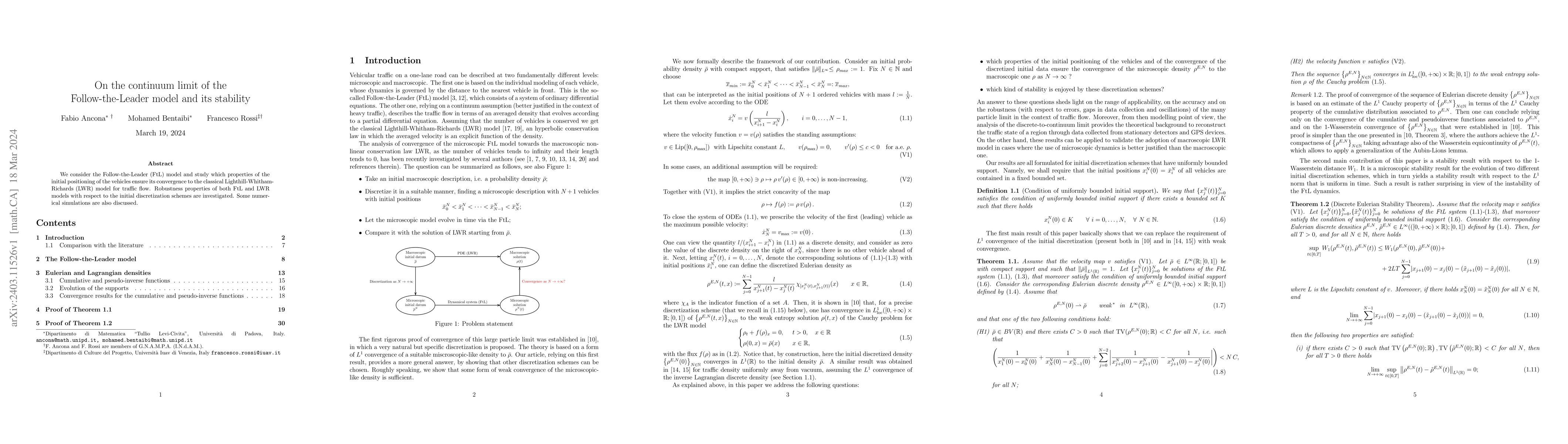 Thumbnail for On the continuum limit of the Follow-the-Leader model and its stability