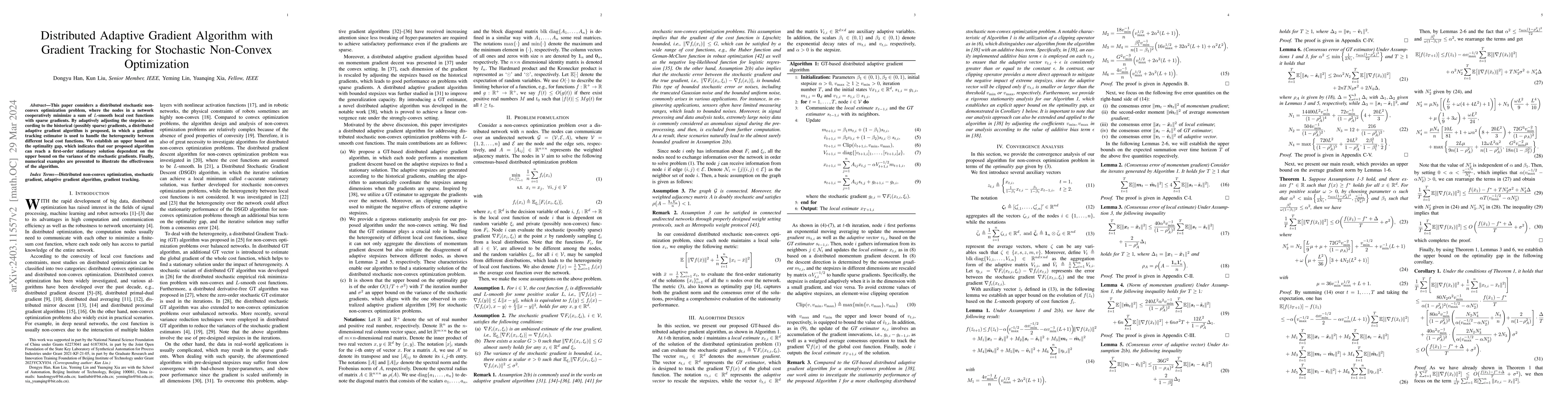 Thumbnail for Distributed Adaptive Gradient Algorithm with Gradient Tracking for
  Stochastic Non-Convex Optimization