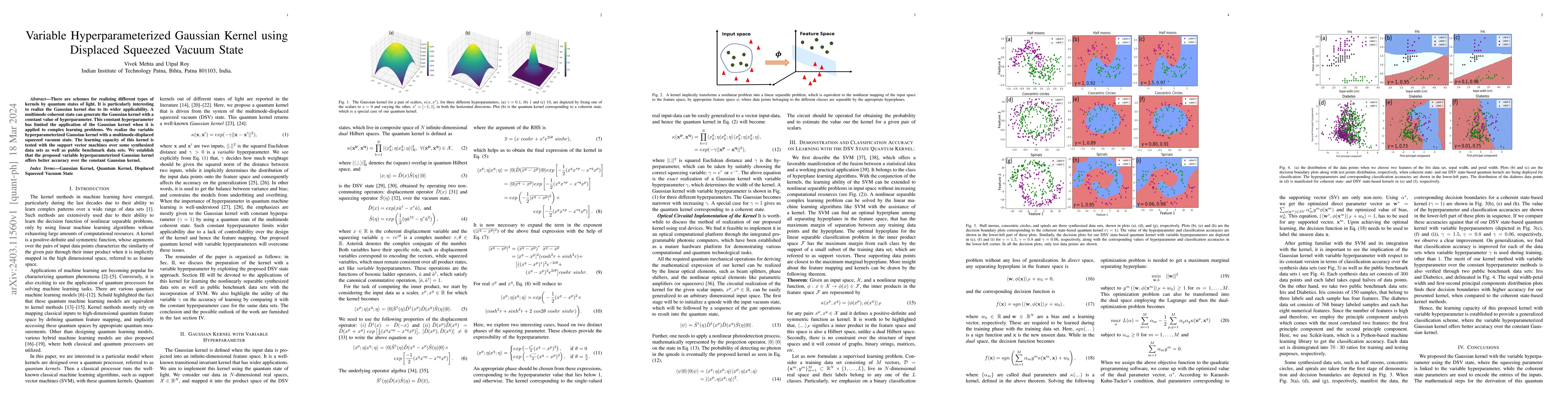 Thumbnail for Variable Hyperparameterized Gaussian Kernel using Displaced Squeezed
  Vacuum State