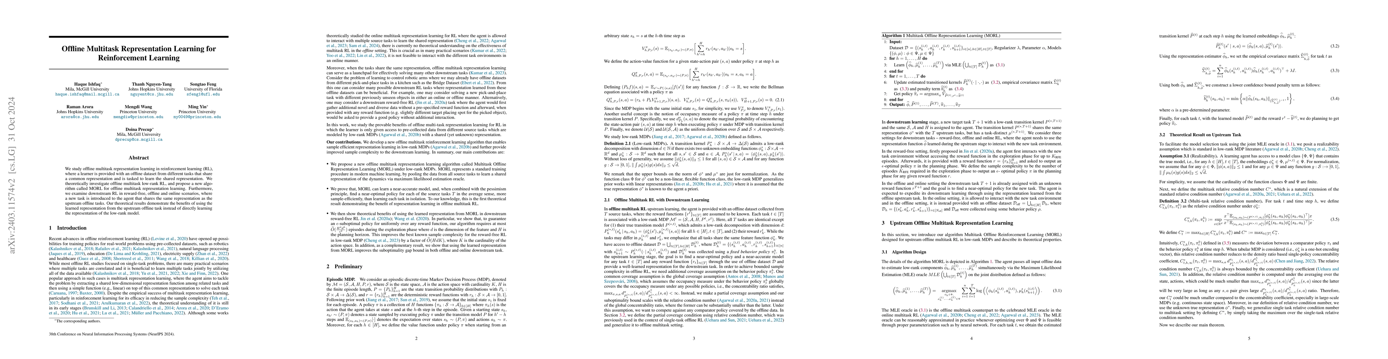 Thumbnail for Offline Multitask Representation Learning for Reinforcement Learning