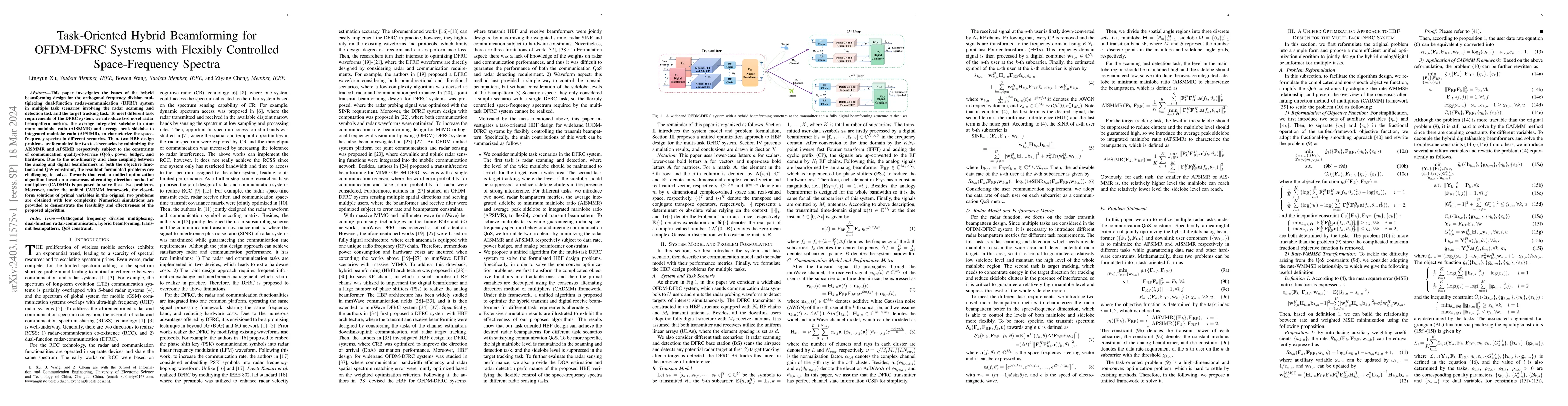 Thumbnail for Task-Oriented Hybrid Beamforming for OFDM-DFRC Systems with Flexibly
  Controlled Space-Frequency Spectra