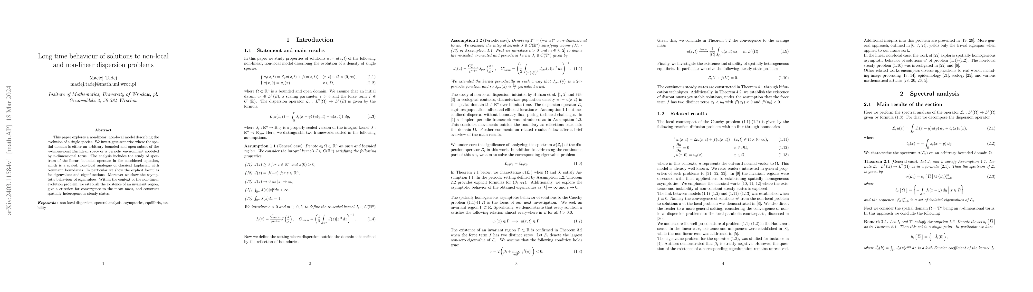 Thumbnail for Long time behaviour of solutions to non-local and non-linear dispersion
  problems