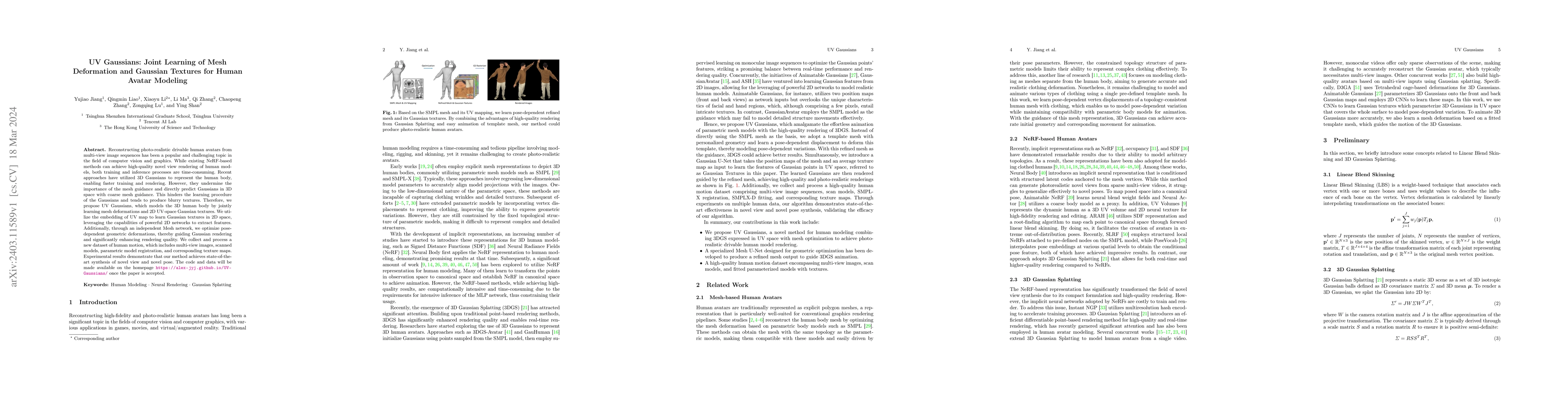 Thumbnail for UV Gaussians: Joint Learning of Mesh Deformation and Gaussian Textures
  for Human Avatar Modeling
