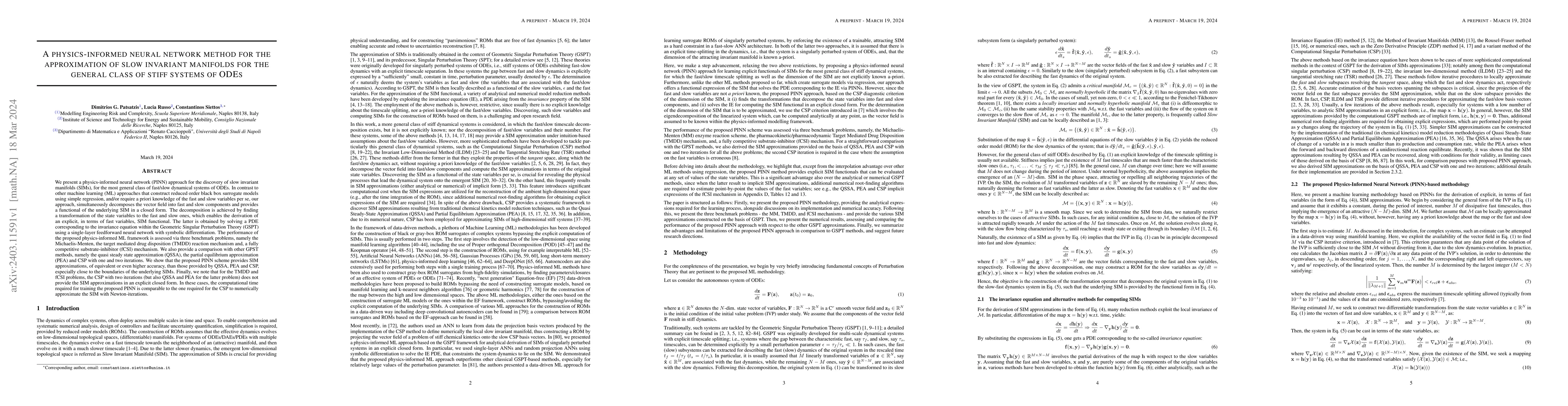 Thumbnail for A physics-informed neural network method for the approximation of slow
  invariant manifolds for the general class of stiff systems of ODEs