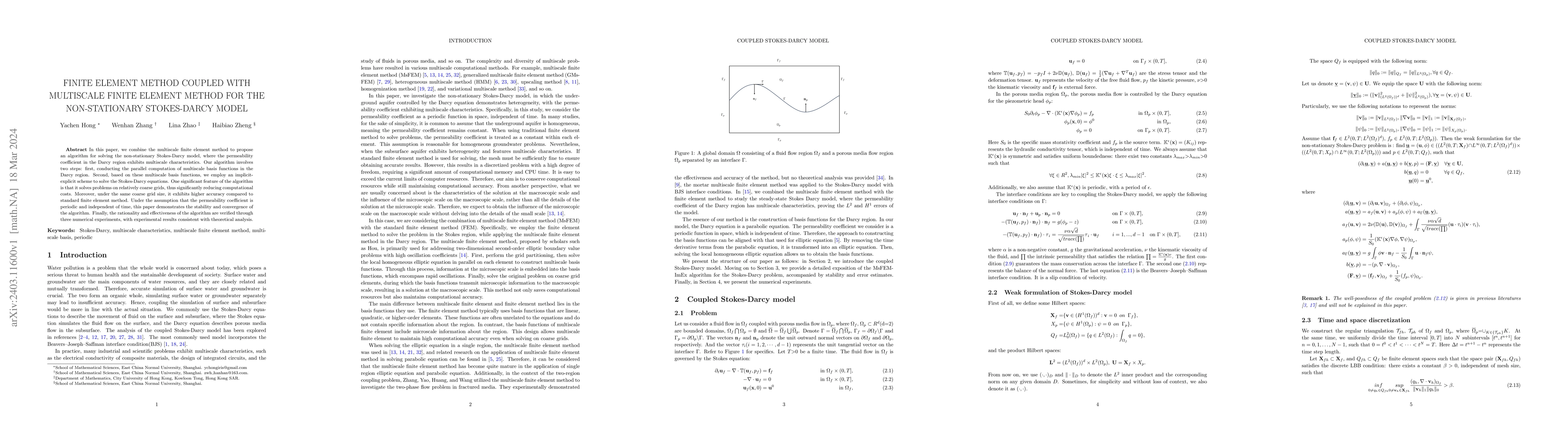Thumbnail for Finite element method coupled with multiscale finite element method for
  the non-stationary Stokes-Darcy model