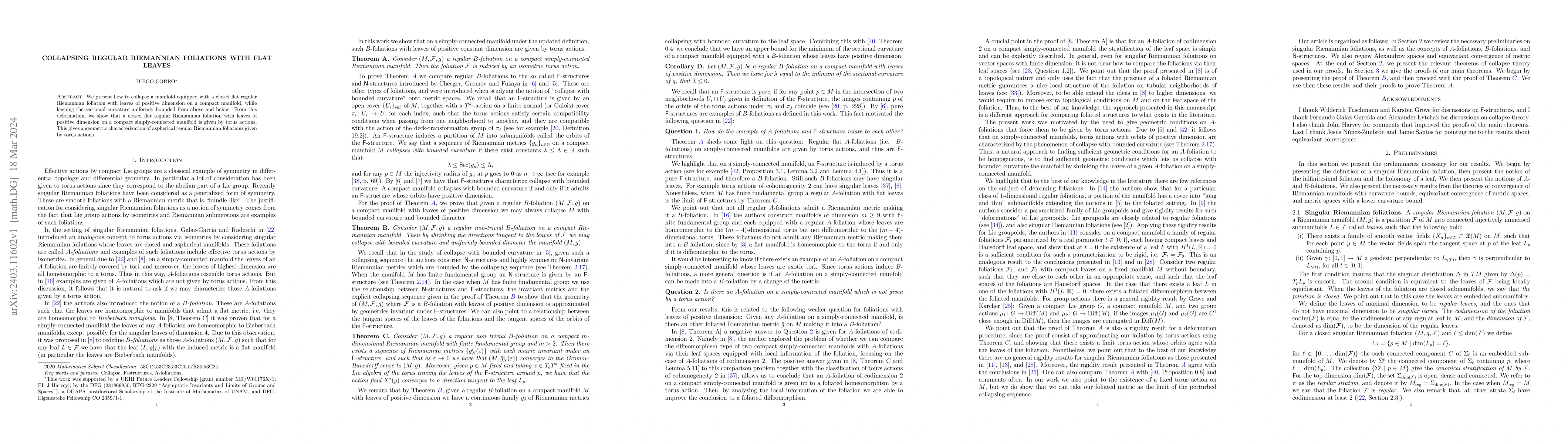 Thumbnail for Collapsing regular Riemannian foliations with flat leaves