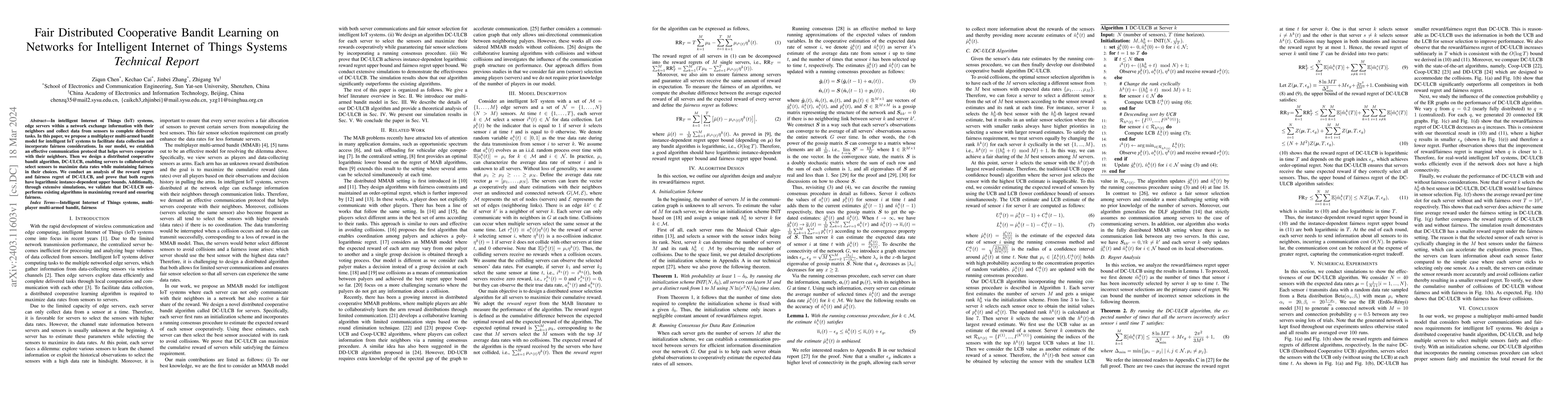 Thumbnail for Fair Distributed Cooperative Bandit Learning on Networks for Intelligent
  Internet of Things Systems (Technical Report)