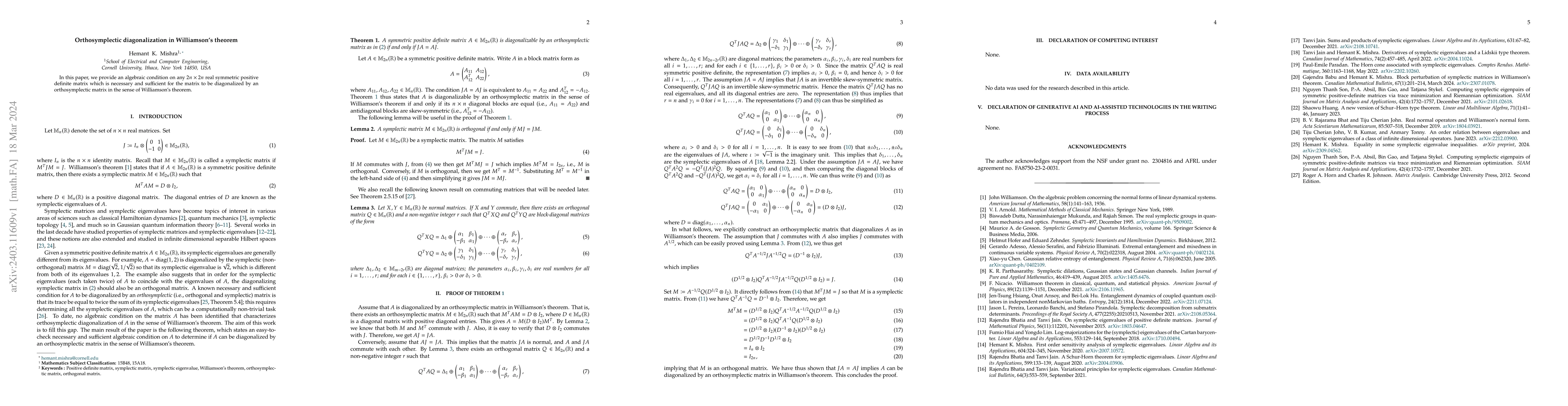 Thumbnail for Orthosymplectic diagonalization in Williamson's theorem