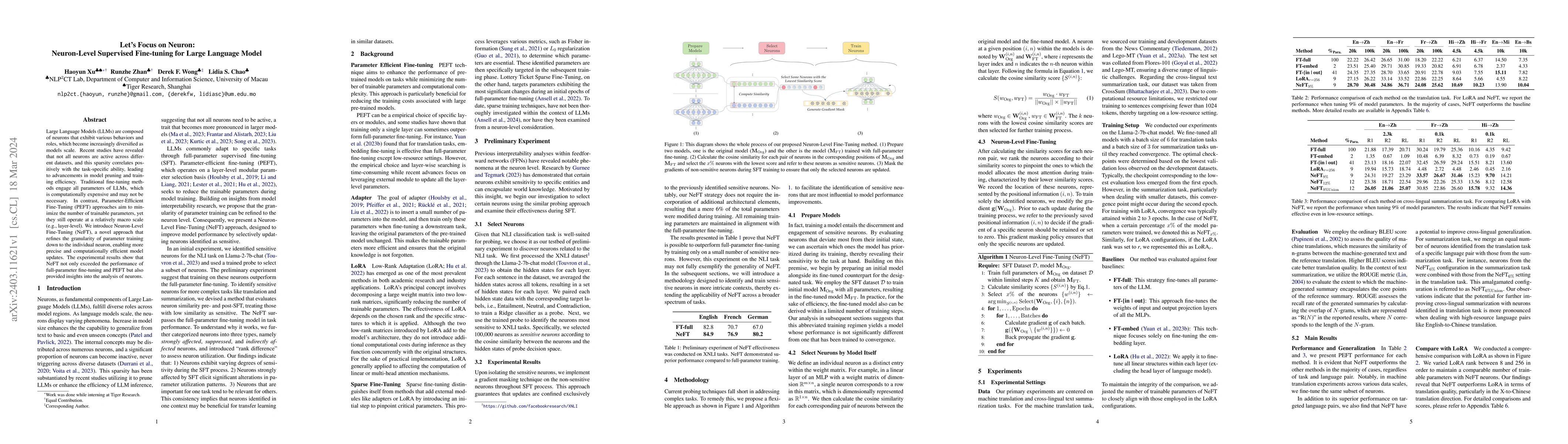 Thumbnail for Let's Focus on Neuron: Neuron-Level Supervised Fine-tuning for Large
  Language Model