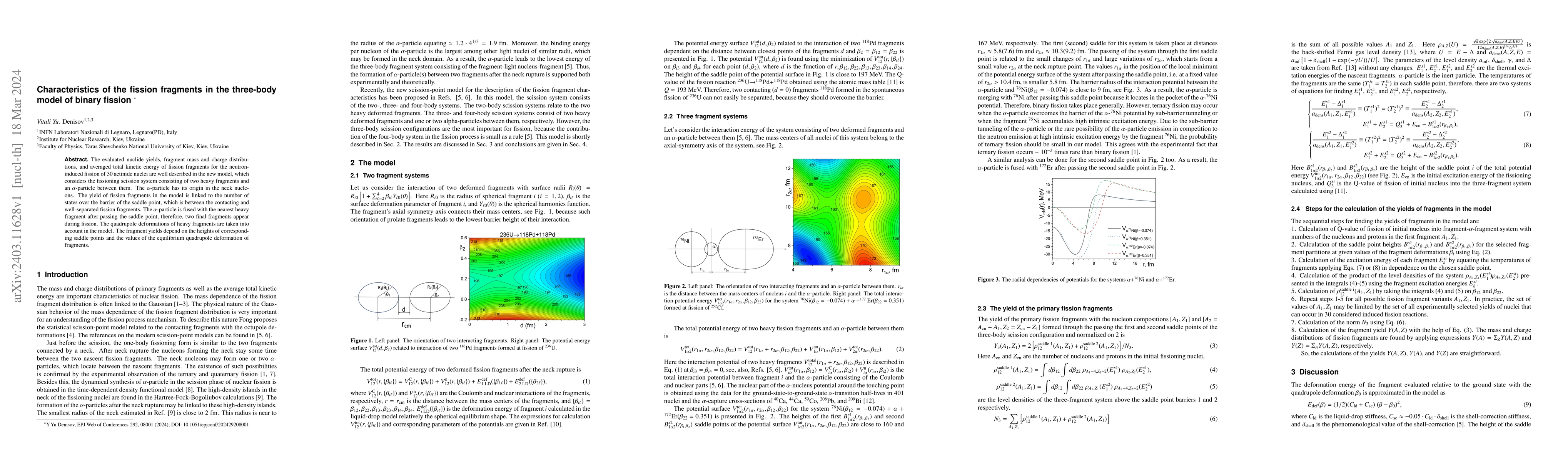 Thumbnail for Characteristics of the fission fragments in the three-body model of
  binary fission