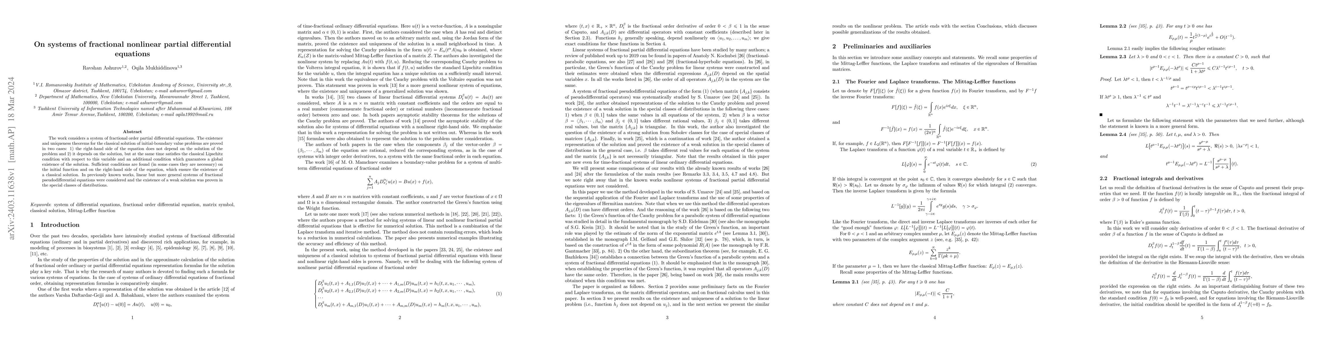 Thumbnail for On systems of fractional nonlinear partial differential equations