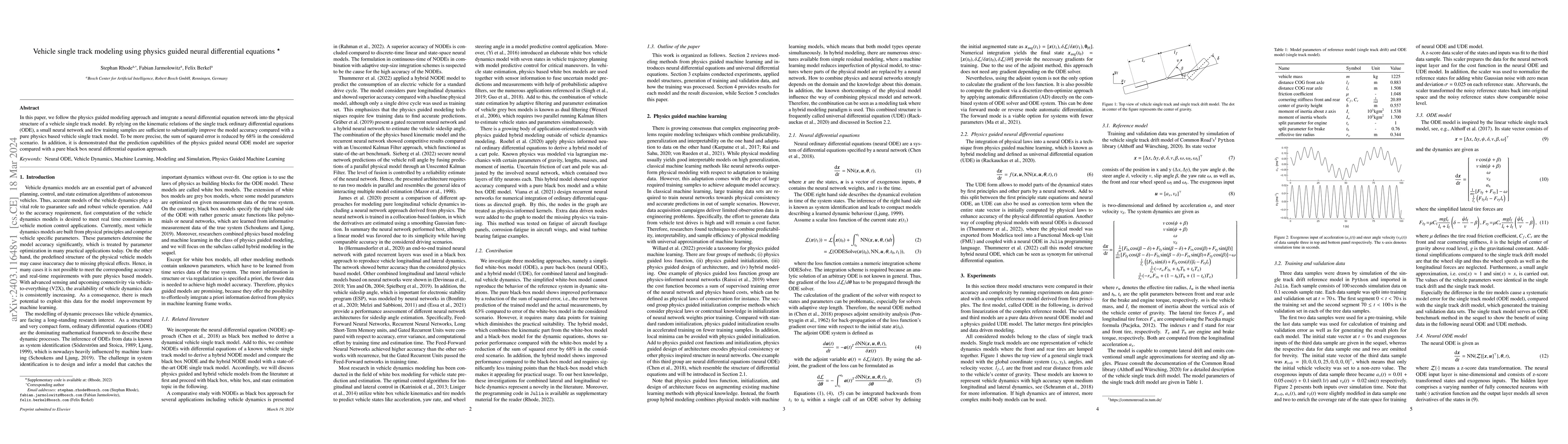 Thumbnail for Vehicle single track modeling using physics guided neural differential
  equations