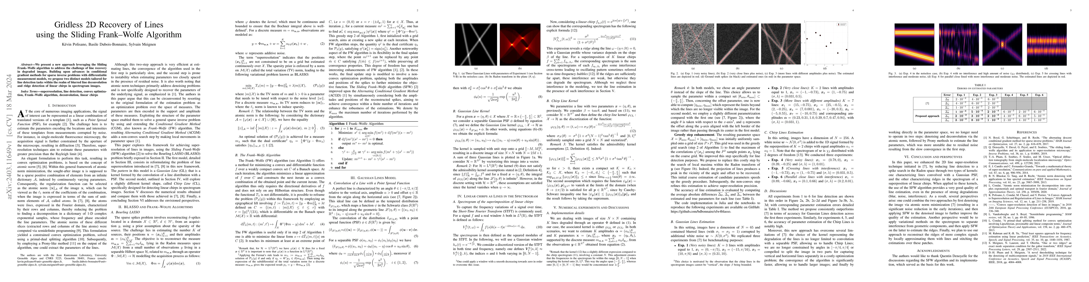 Thumbnail for Gridless 2D Recovery of Lines using the Sliding Frank-Wolfe Algorithm