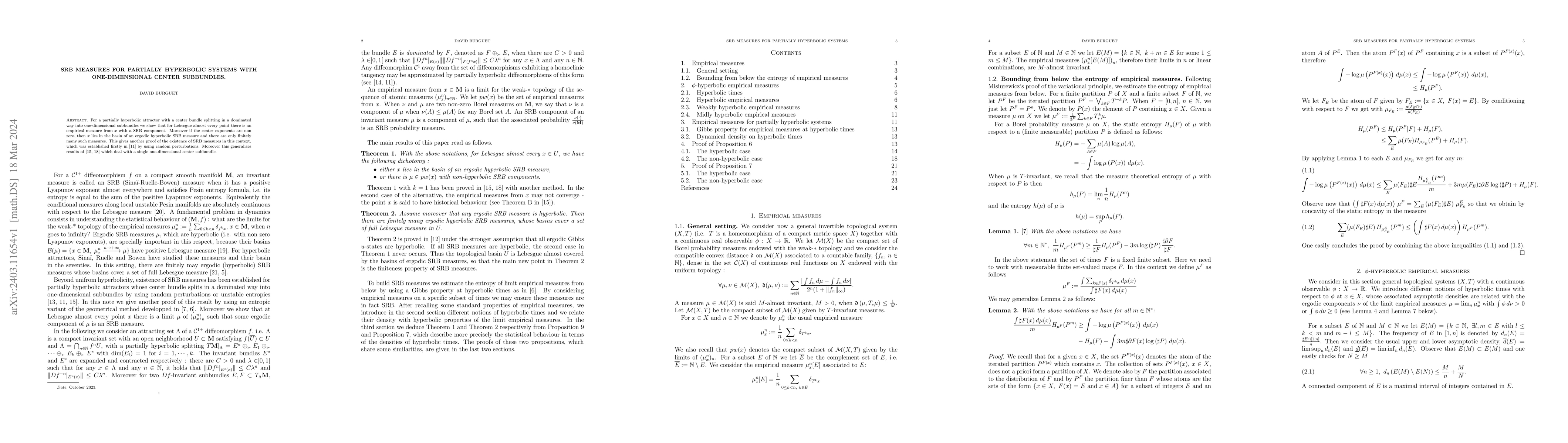 Thumbnail for SRB measures for partially hyperbolic systems with one-dimensional
  center subbundles