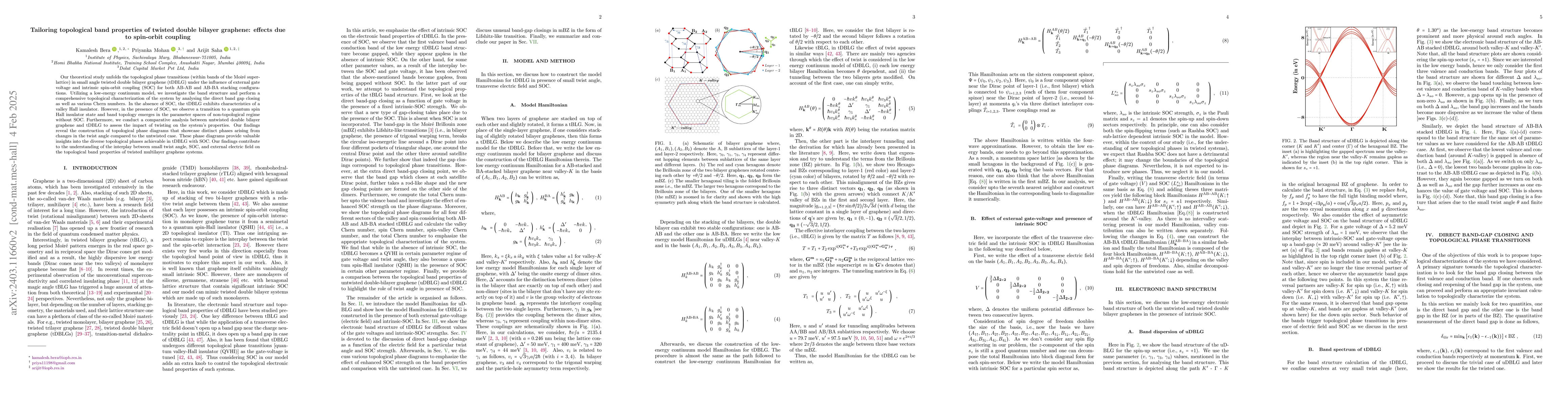 Thumbnail for Tailoring topological band properties of twisted double bilayer
  graphene: effects due to spin-orbit coupling