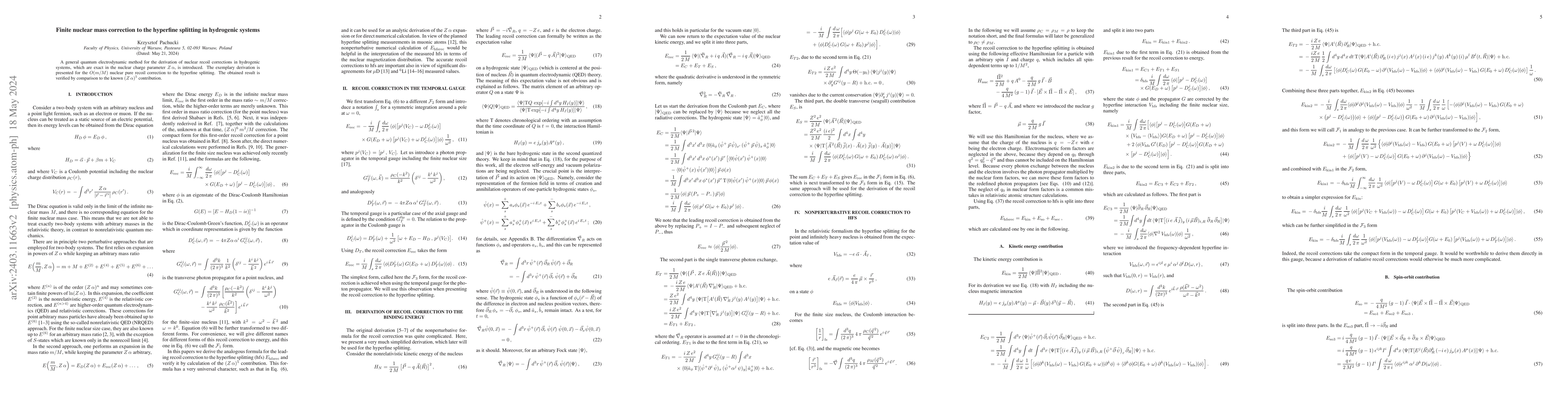 Thumbnail for Finite nuclear mass correction to the hyperfine splitting in hydrogenic
  systems