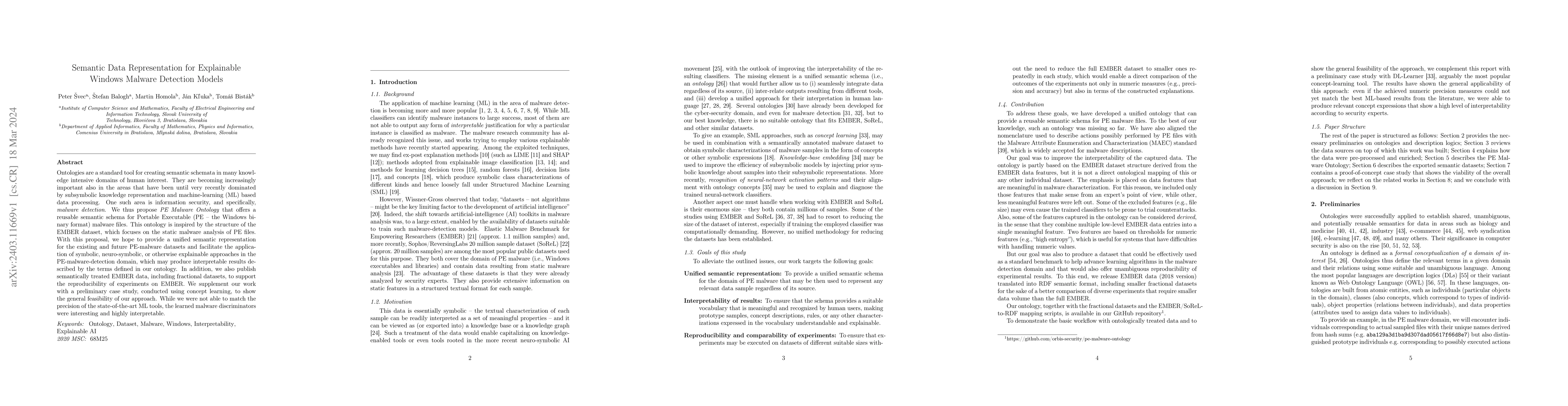 Thumbnail for Semantic Data Representation for Explainable Windows Malware Detection
  Models