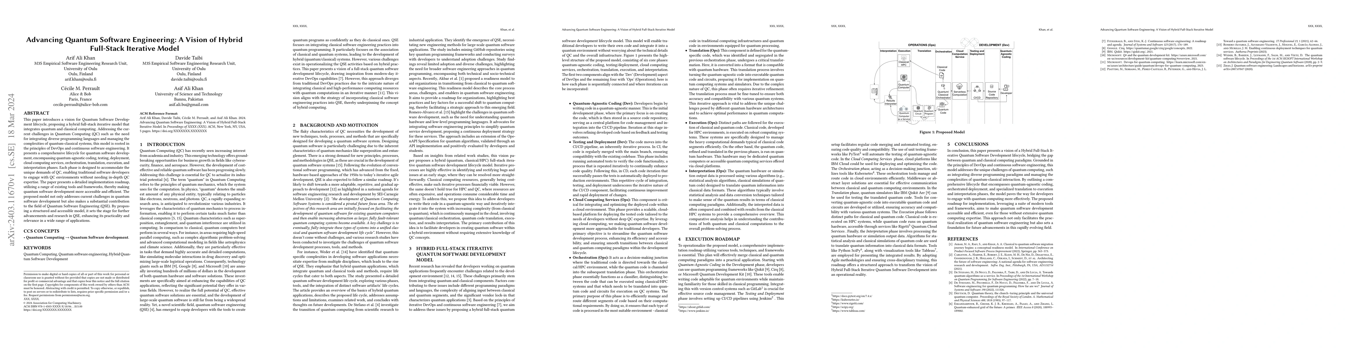 Thumbnail for Advancing Quantum Software Engineering: A Vision of Hybrid Full-Stack
  Iterative Model