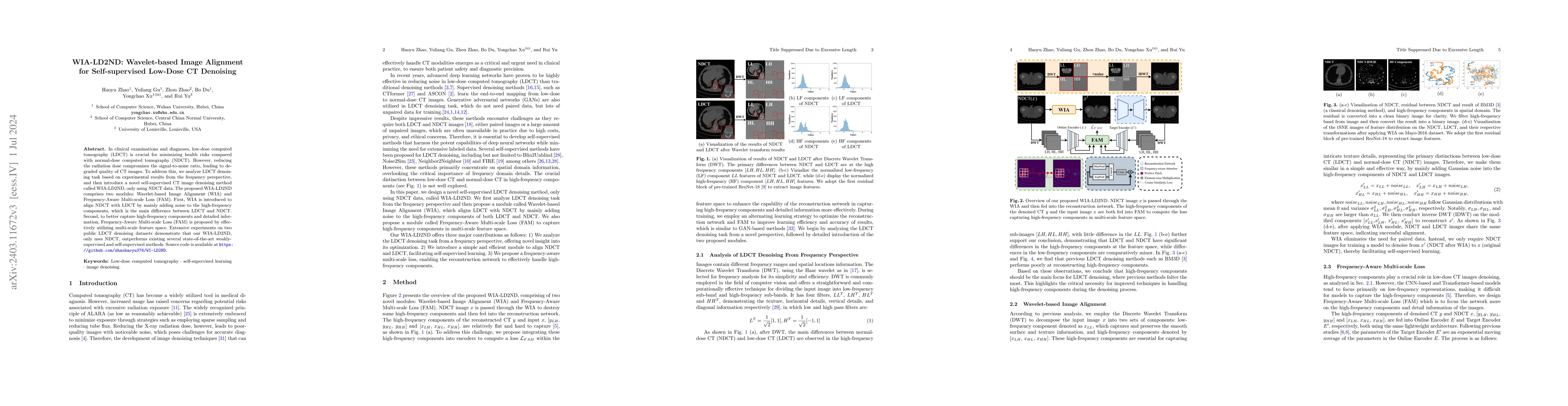 Thumbnail for WIA-LD2ND: Wavelet-based Image Alignment for Self-supervised Low-Dose CT
  Denoising