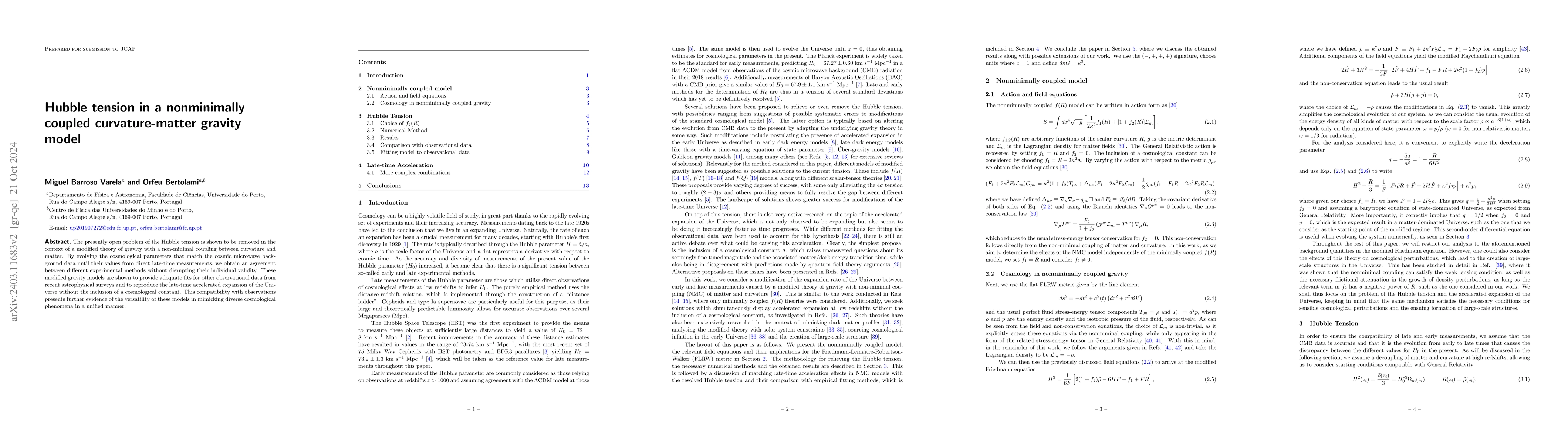 Thumbnail for Hubble tension in a nonminimally coupled curvature-matter gravity model