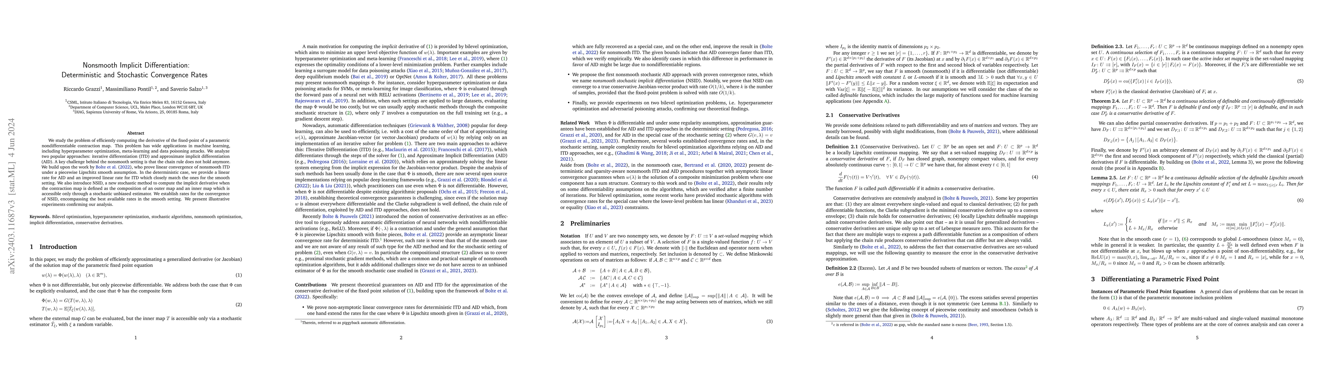 Thumbnail for Nonsmooth Implicit Differentiation: Deterministic and Stochastic
  Convergence Rates