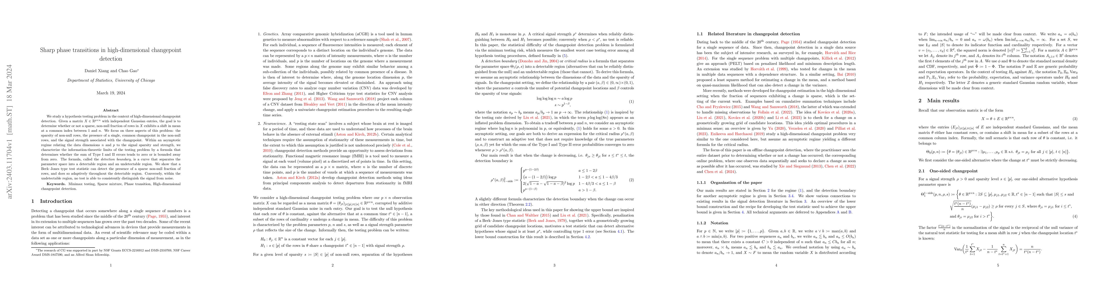 Thumbnail for Sharp phase transitions in high-dimensional changepoint detection