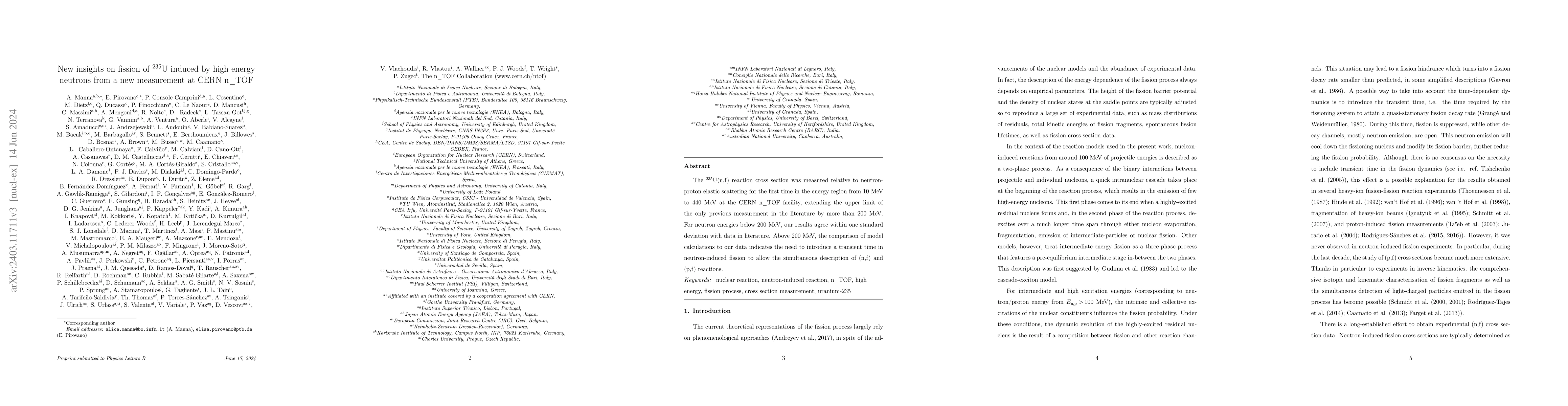 Thumbnail for New insights on fission of $^{235}$U induced by high energy neutrons
  from a new measurement at CERN n\_TOF