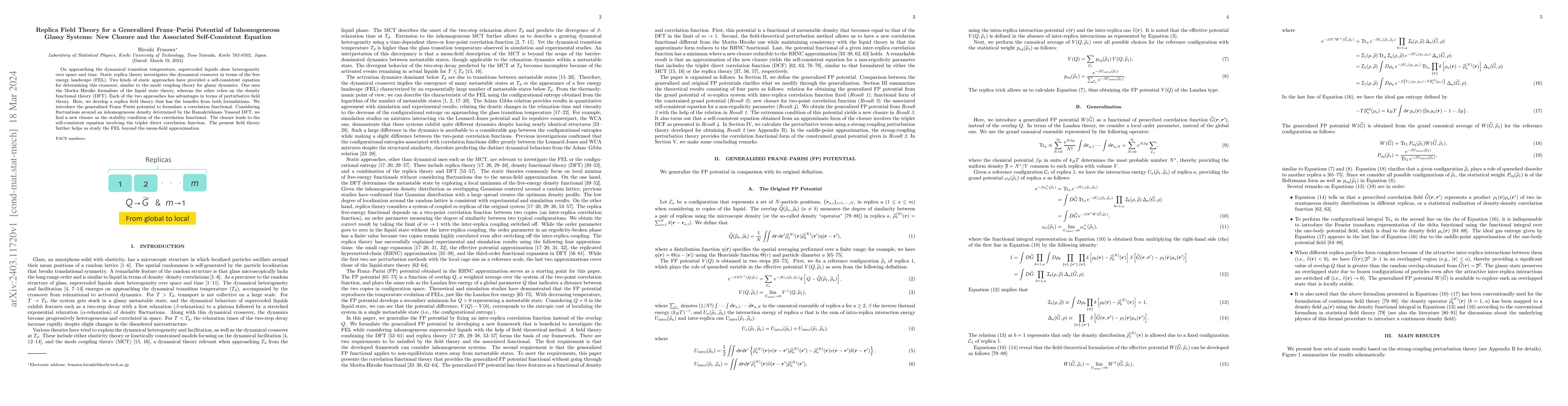 Thumbnail for Replica Field Theory for a Generalized Franz--Parisi Potential of
  Inhomogeneous Glassy Systems: New Closure and the Associated Self-Consistent
  Equation
