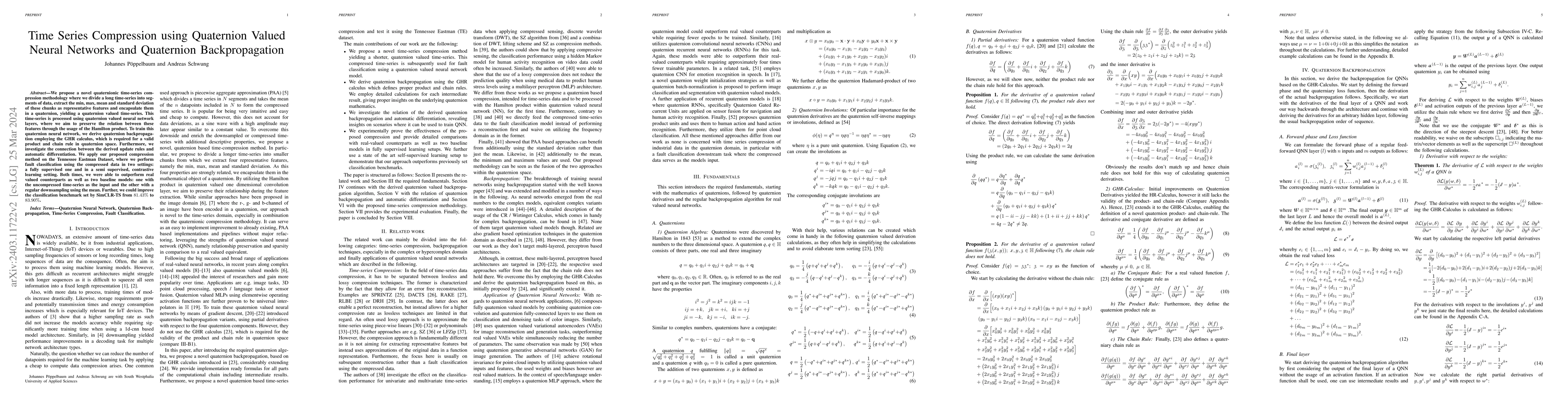 Thumbnail for Time Series Compression using Quaternion Valued Neural Networks and
  Quaternion Backpropagation