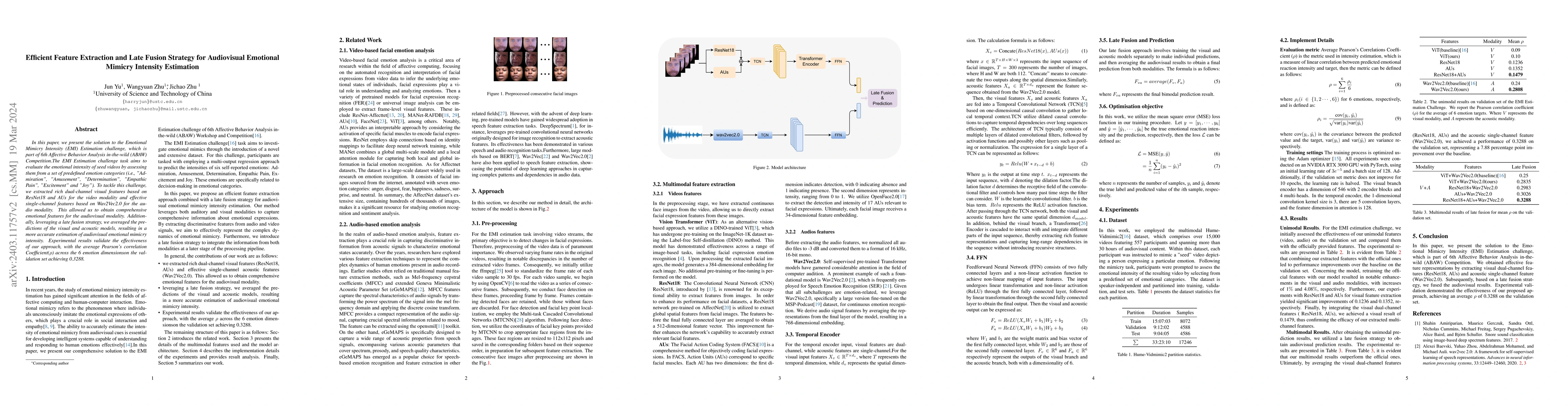 Thumbnail for Efficient Feature Extraction and Late Fusion Strategy for Audiovisual
  Emotional Mimicry Intensity Estimation