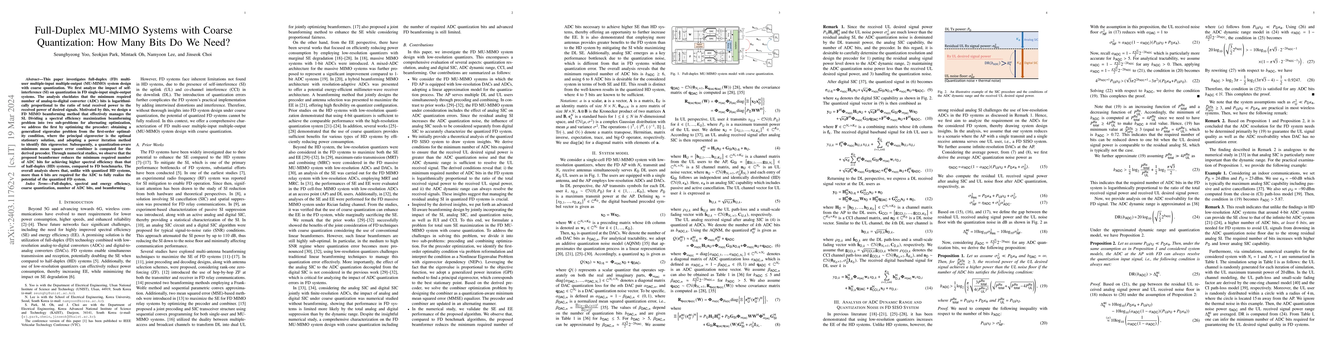 Thumbnail for Full-Duplex MU-MIMO Systems with Coarse Quantization: How Many Bits Do
  We Need?