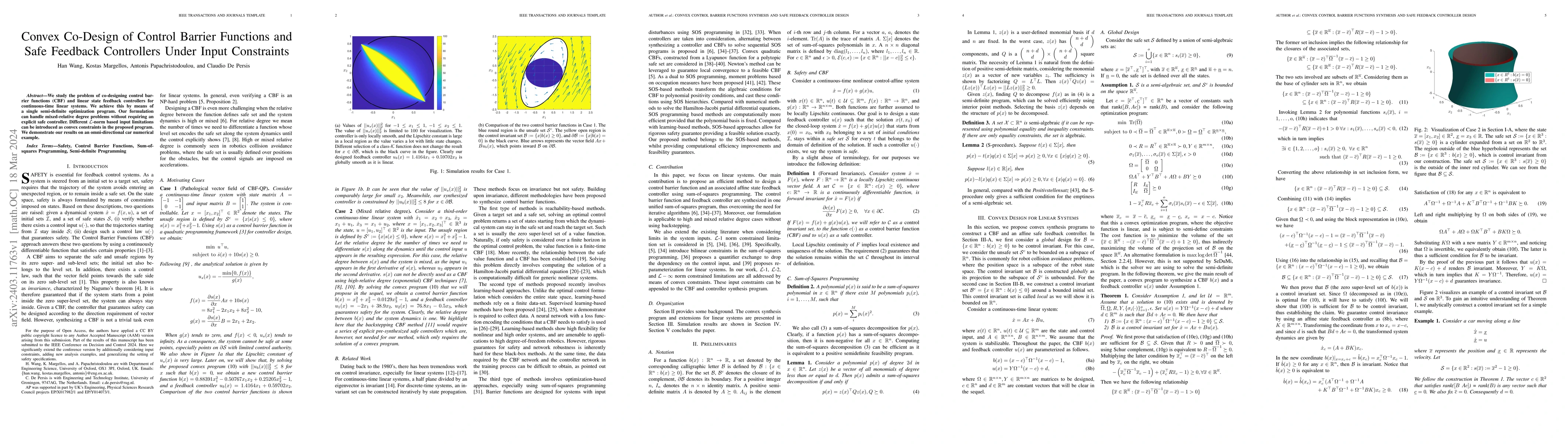 Thumbnail for Convex Co-Design of Control Barrier Function and Safe Feedback
  Controller Under Input Constraints