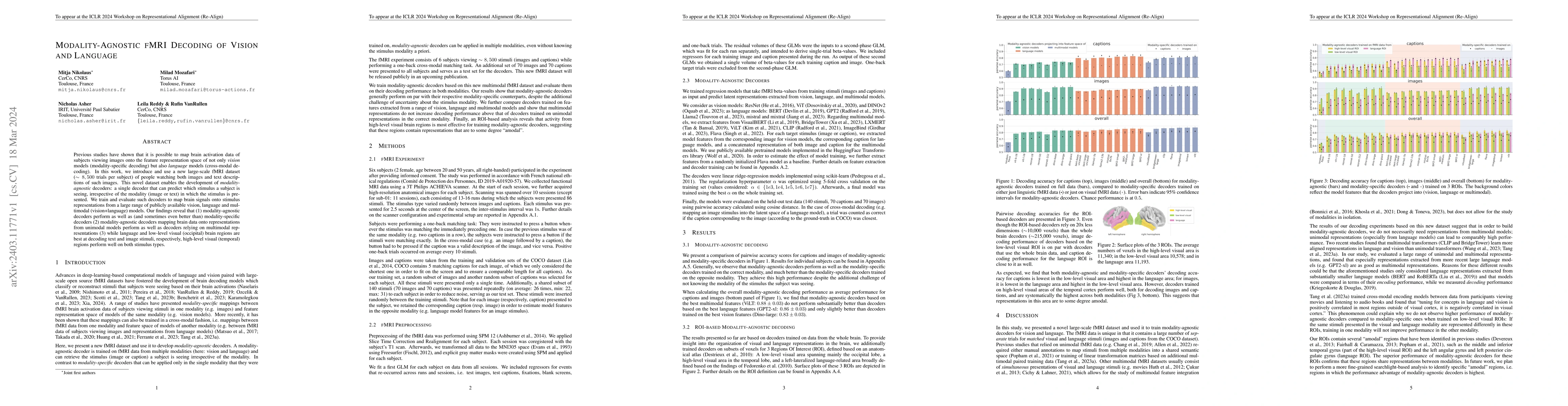 Thumbnail for Modality-Agnostic fMRI Decoding of Vision and Language