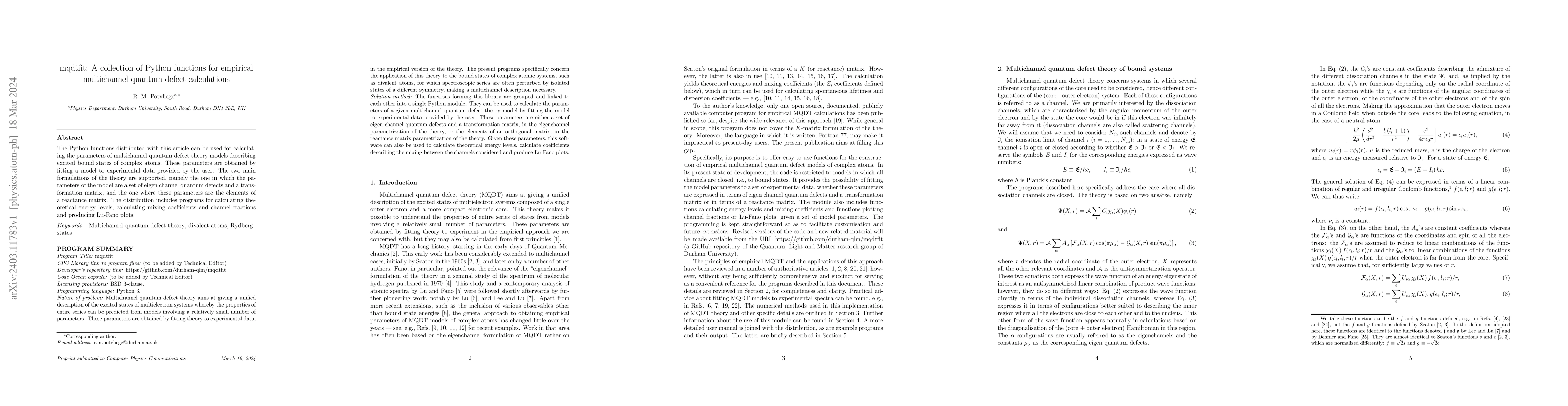 Thumbnail for mqdtfit: A collection of Python functions for empirical multichannel
  quantum defect calculations
