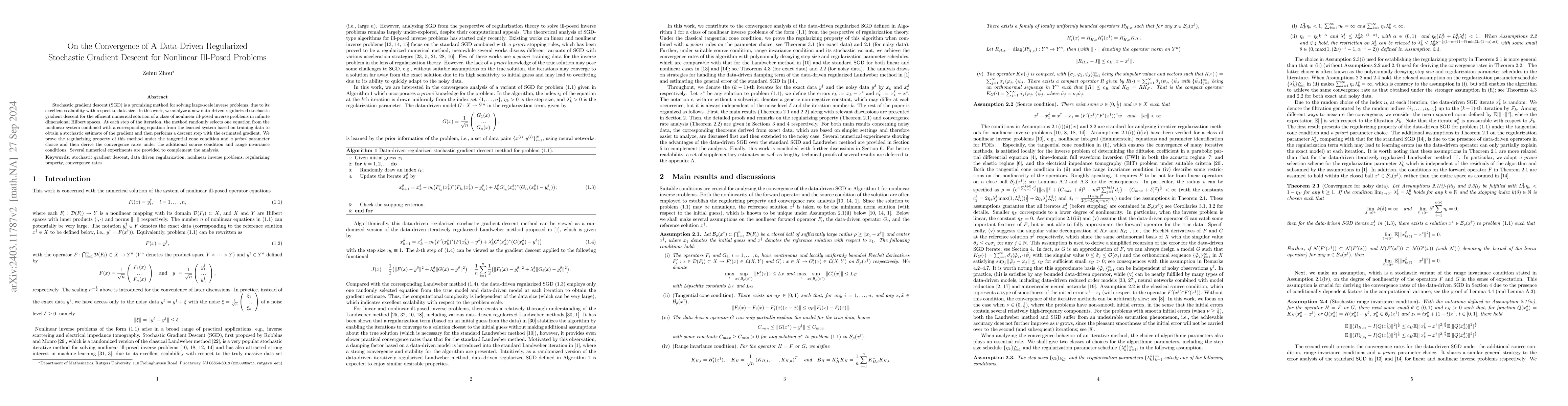 Thumbnail for On the Convergence of A Data-Driven Regularized Stochastic Gradient
  Descent for Nonlinear Ill-Posed Problems