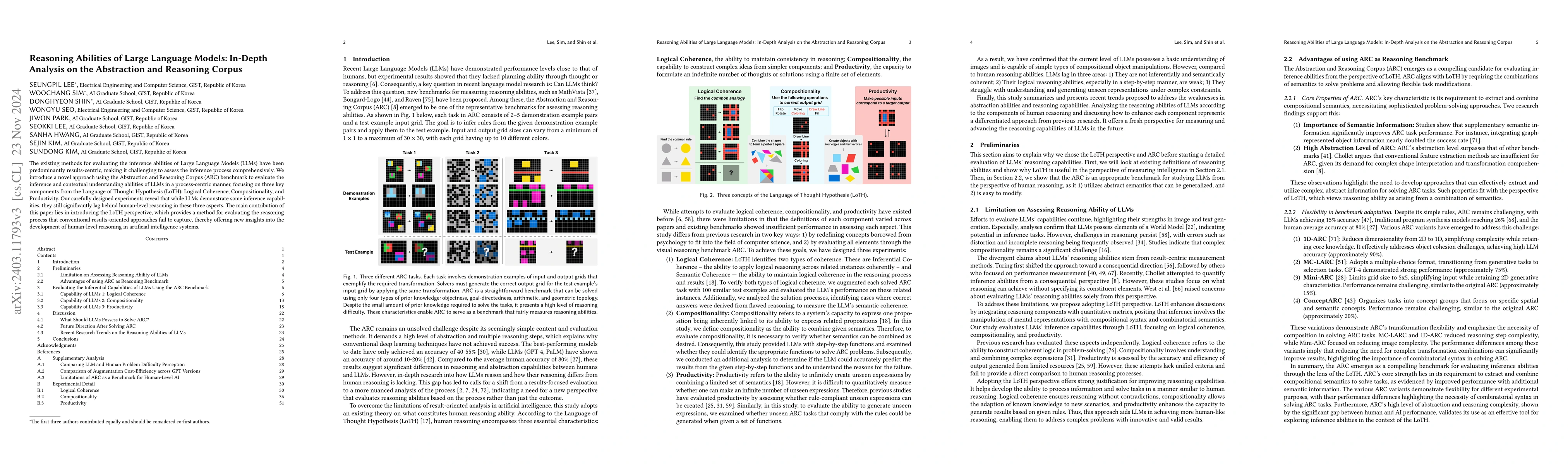 Thumbnail for Reasoning Abilities of Large Language Models: In-Depth Analysis on the
  Abstraction and Reasoning Corpus