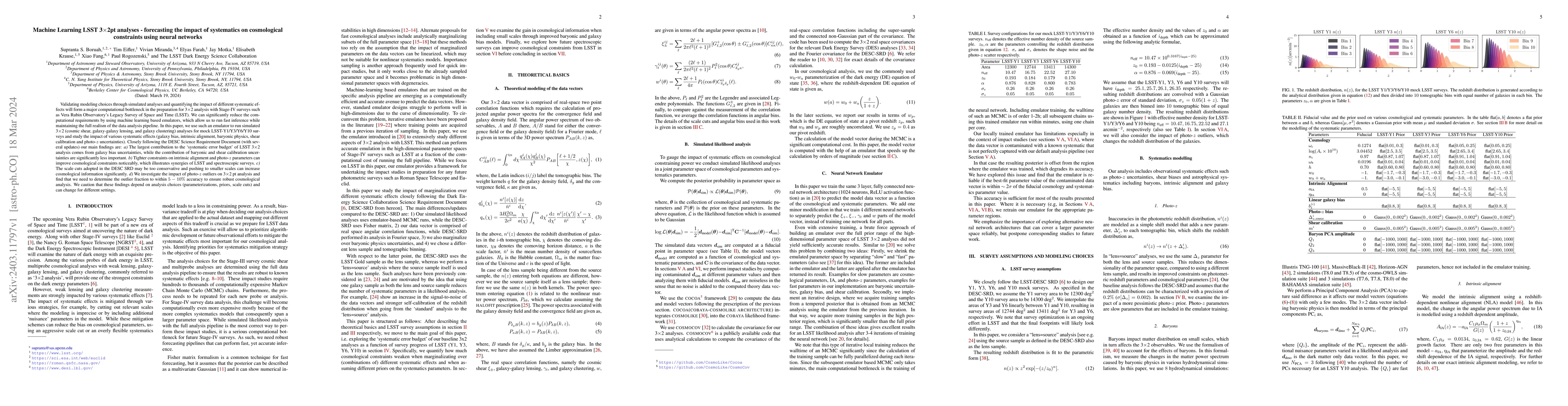 Thumbnail for Machine Learning LSST 3x2pt analyses -- forecasting the impact of
  systematics on cosmological constraints using neural networks