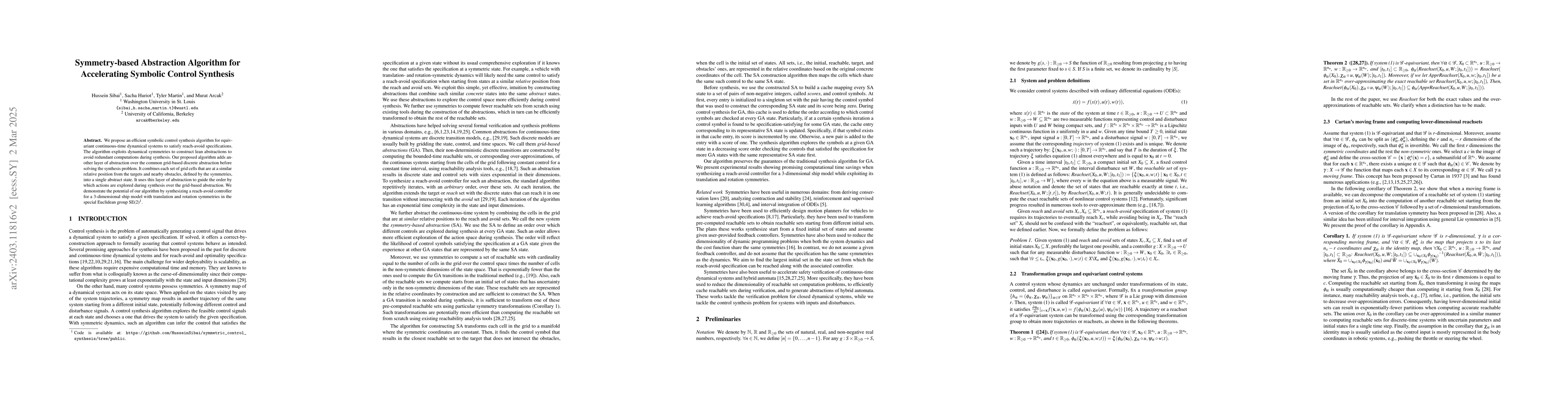 Thumbnail for Symmetry-based Abstraction Algorithm for Accelerating Symbolic Control
  Synthesis