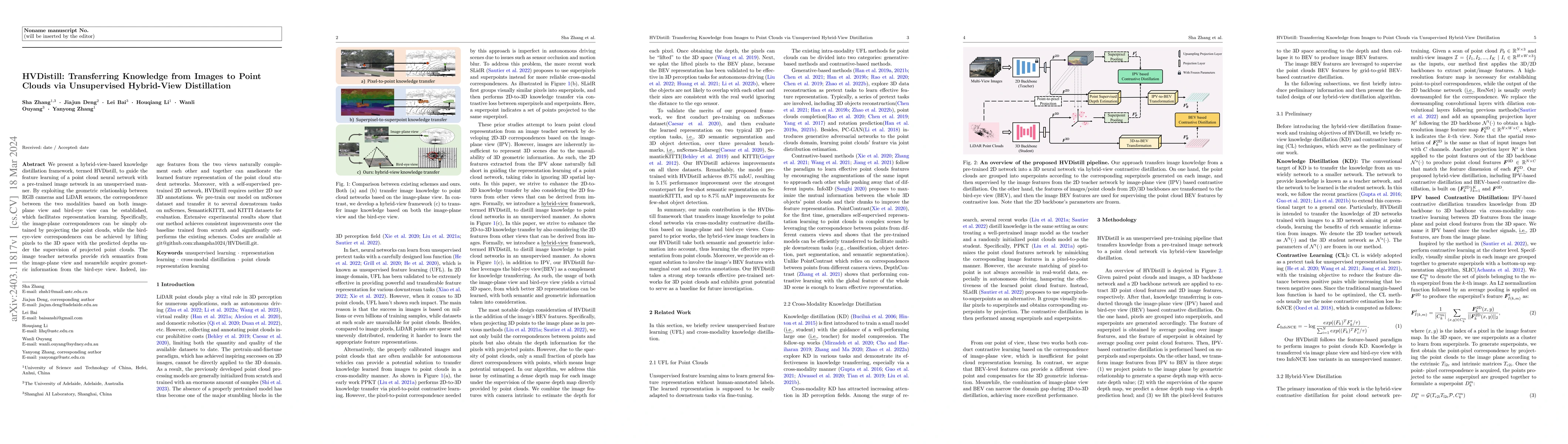 Thumbnail for HVDistill: Transferring Knowledge from Images to Point Clouds via
  Unsupervised Hybrid-View Distillation