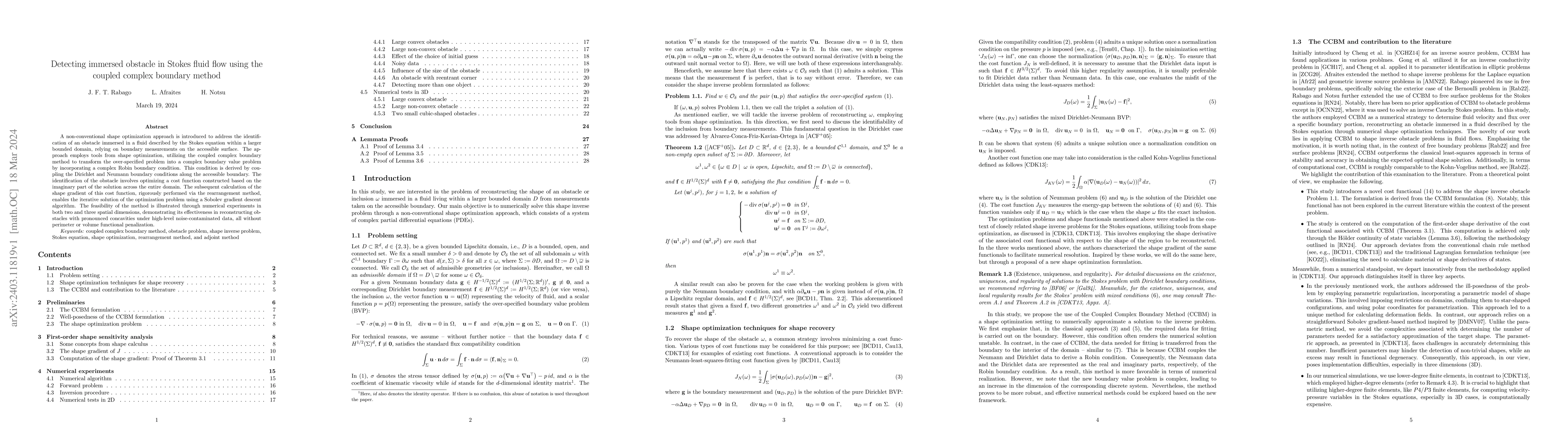 Thumbnail for Detecting immersed obstacle in Stokes fluid flow using the coupled
  complex boundary method