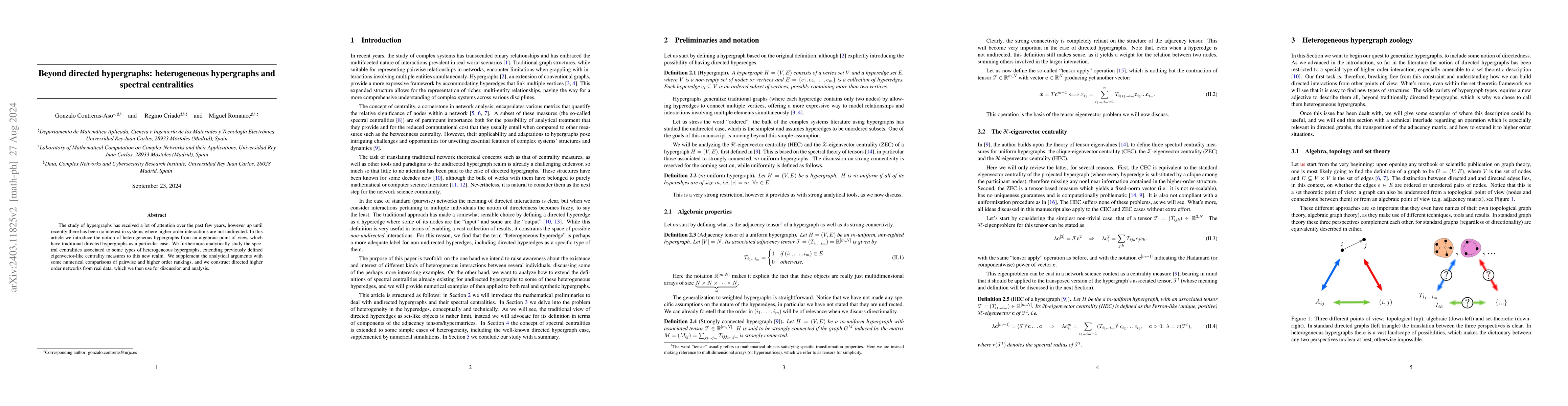 Thumbnail for Beyond directed hypergraphs: heterogeneous hypergraphs and spectral
  centralities