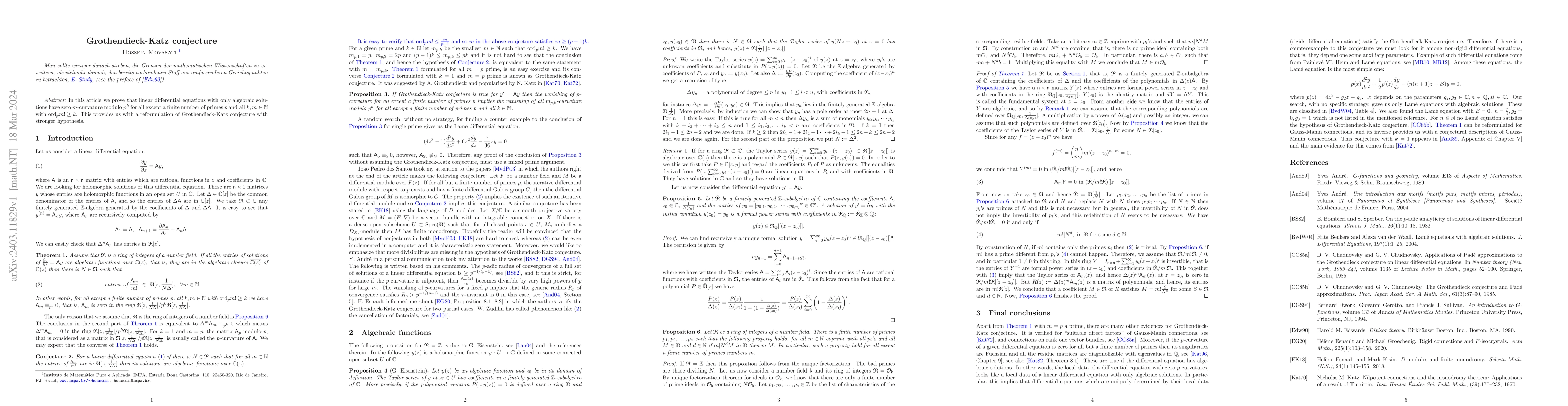 Thumbnail for Grothendieck-Katz conjecture