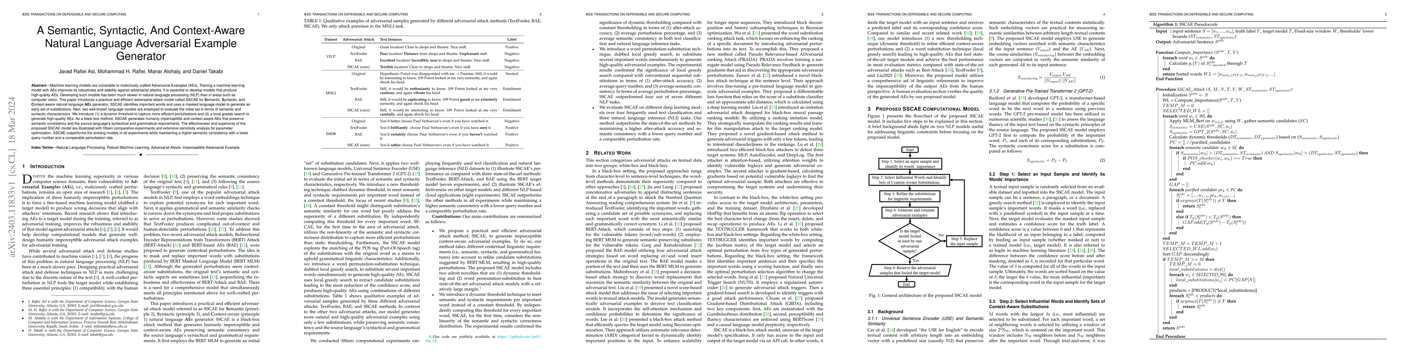 Thumbnail for SSCAE -- Semantic, Syntactic, and Context-aware natural language
  Adversarial Examples generator
