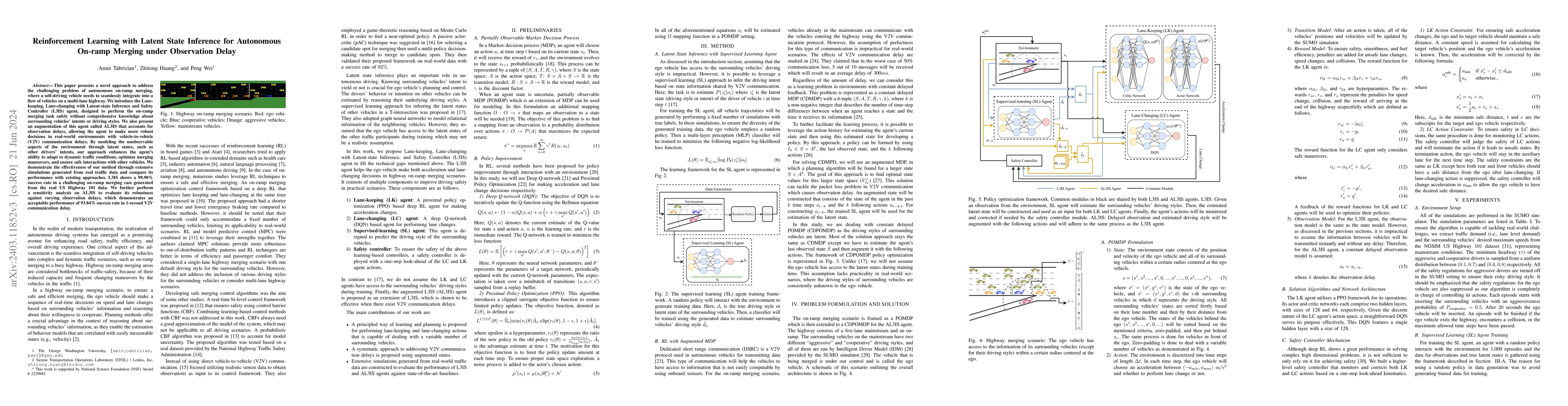 Thumbnail for Reinforcement Learning with Latent State Inference for Autonomous
  On-ramp Merging under Observation Delay