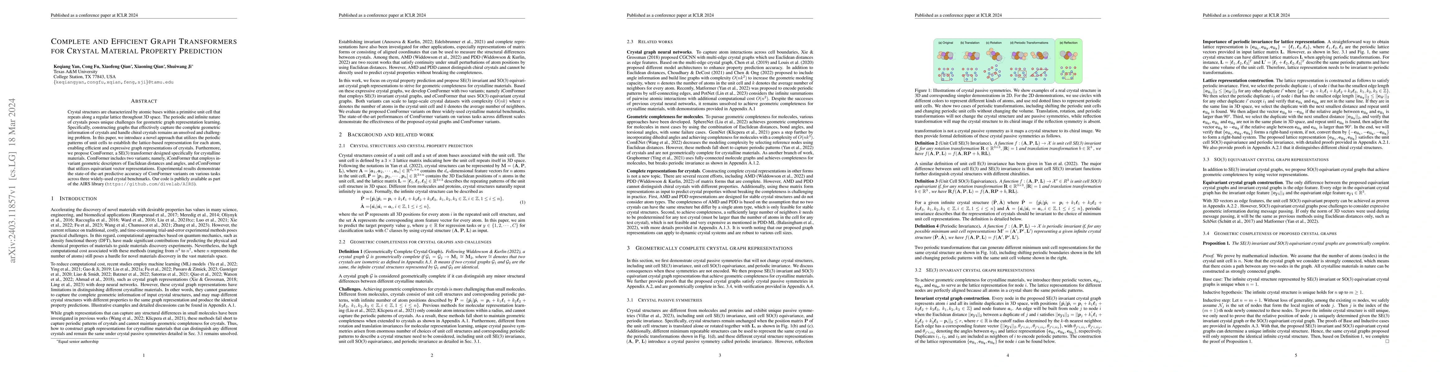 Thumbnail for Complete and Efficient Graph Transformers for Crystal Material Property
  Prediction