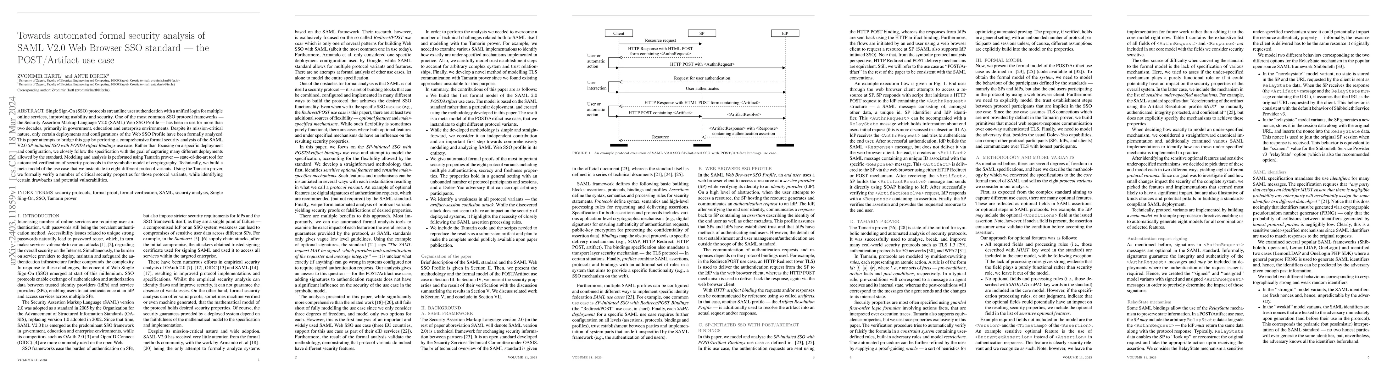 Thumbnail for Towards automated formal security analysis of SAML V2.0 Web Browser SSO
  standard -- the POST/Artifact use case