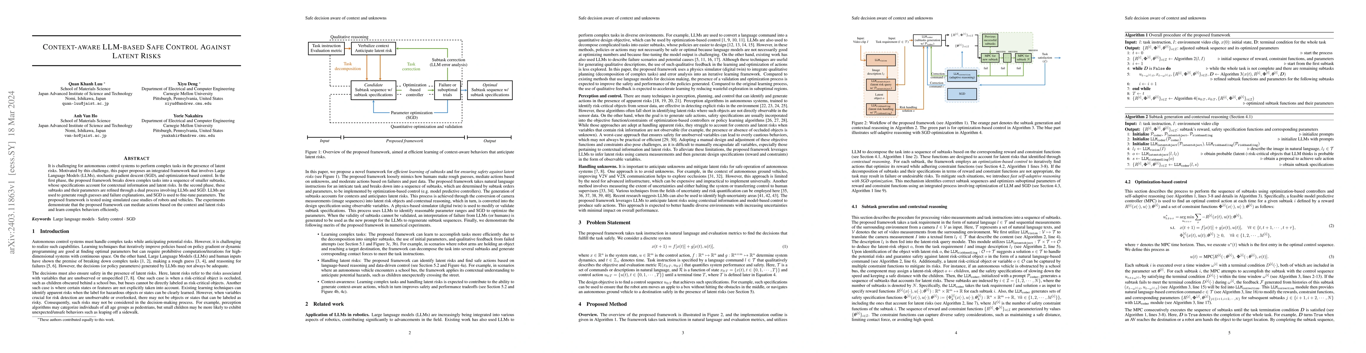 Thumbnail for Context-aware LLM-based Safe Control Against Latent Risks